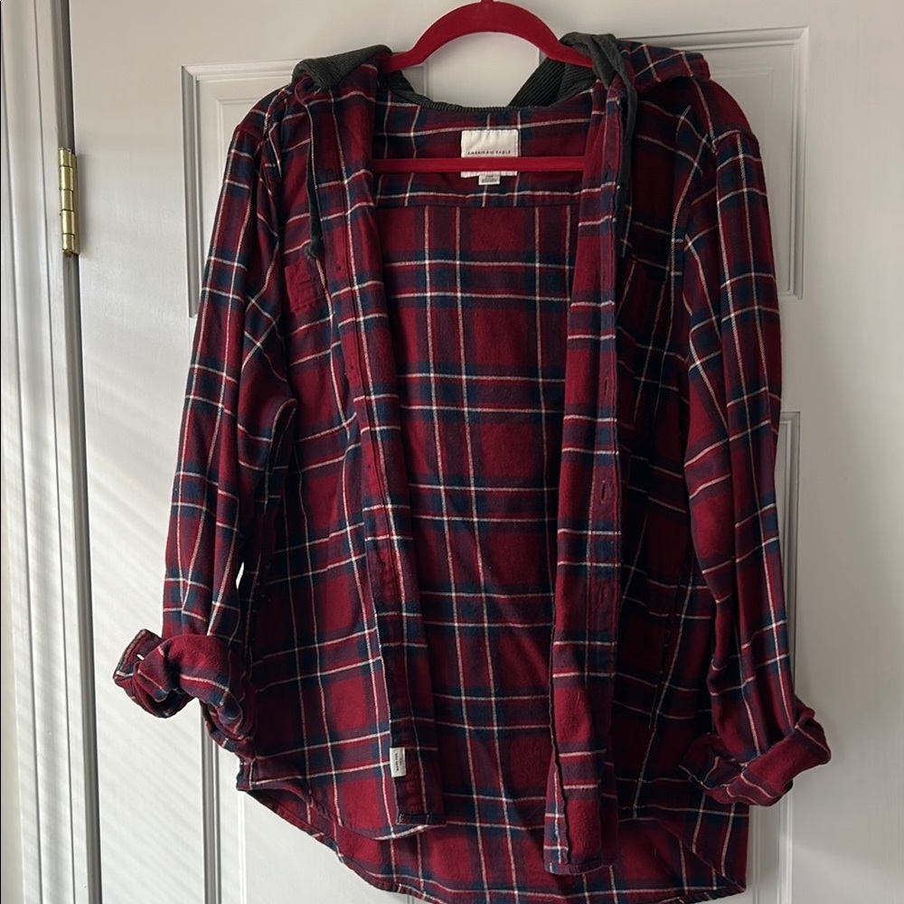 American Eagle Maroon and Navy Flannel with Hood